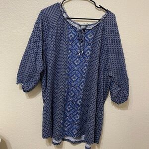 Catherines womens blouse aztec tribal blue mermaidcore geometric flowy ruffle 2X